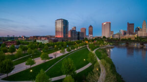 Looking east along North Bank Park and the Scioto River. Credit: Nationwide Realty Investors.